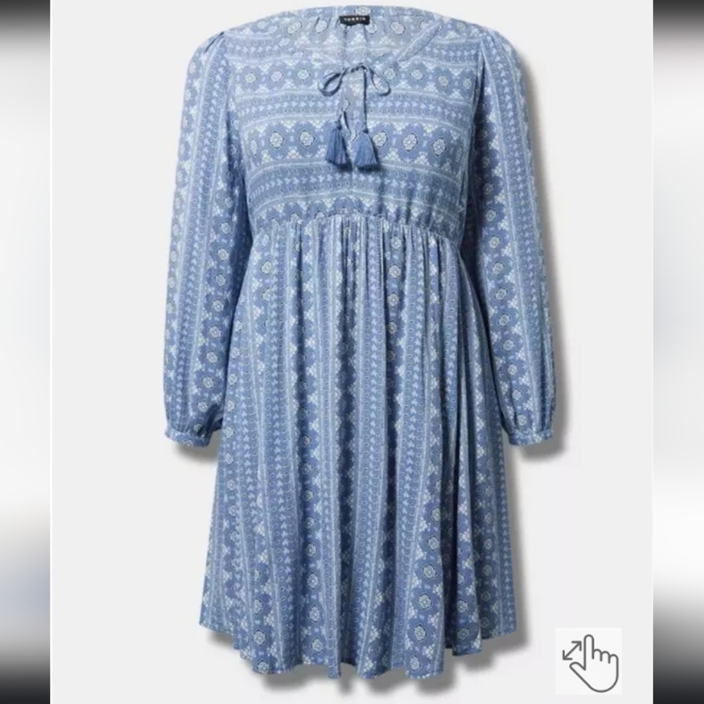 Torrid Blue and White Long Sleeve Sundress